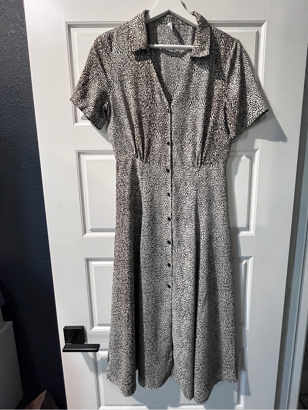 Mango Suit Black and White Short-Sleeve Button-Front Midi Dress